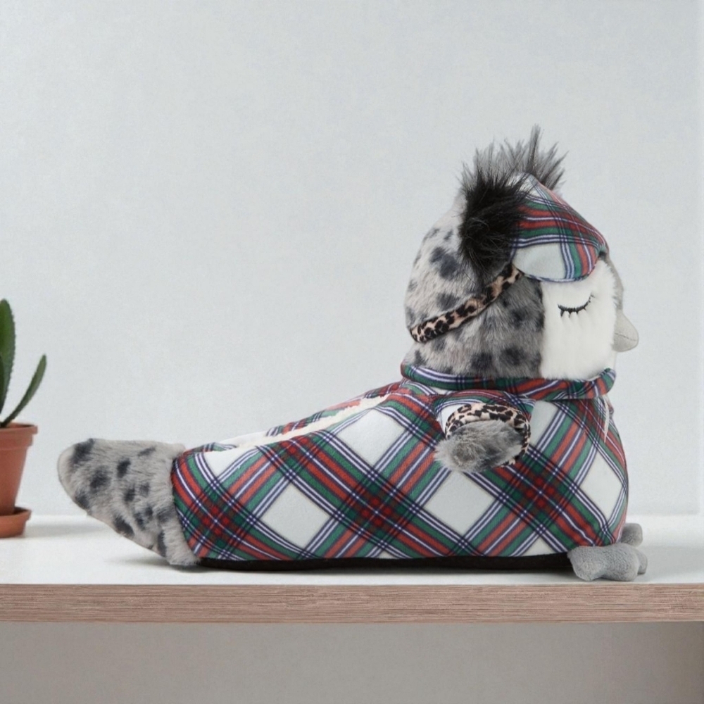 NEW!!! AERIE GREY COZY PLAID OWL CRITTER SLIPPERS - SIZE M - Picture 8 of 9